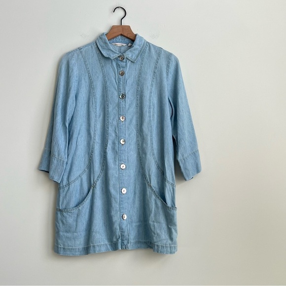 Soft Surroundings Small Rendezvous Tunic Top Light Denim Linen Chambray Pockets - Picture 2 of 12